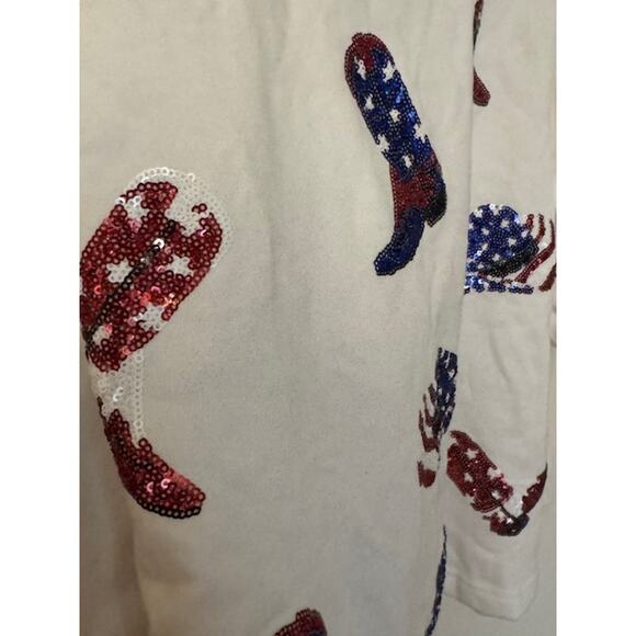 NWT Peach Love Sequin Boot Scootin 4th Of July USA Puff Sleeve Top M - Picture 4 of 9